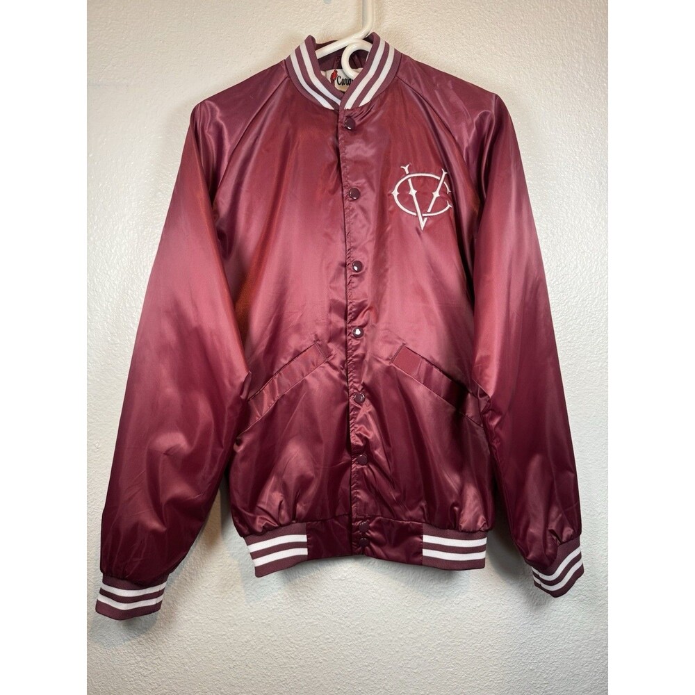 CARDINAL VIDCON 9 Burgundy Satin Bomber Varsity Jacket Embroidered Size Small